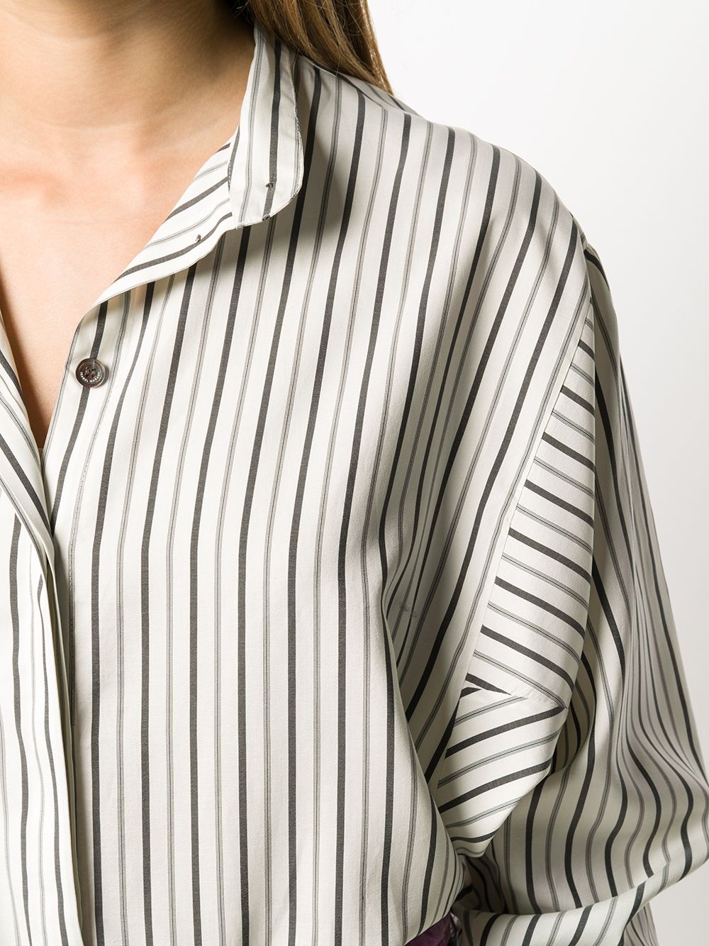 striped collarless silk shirt - 5