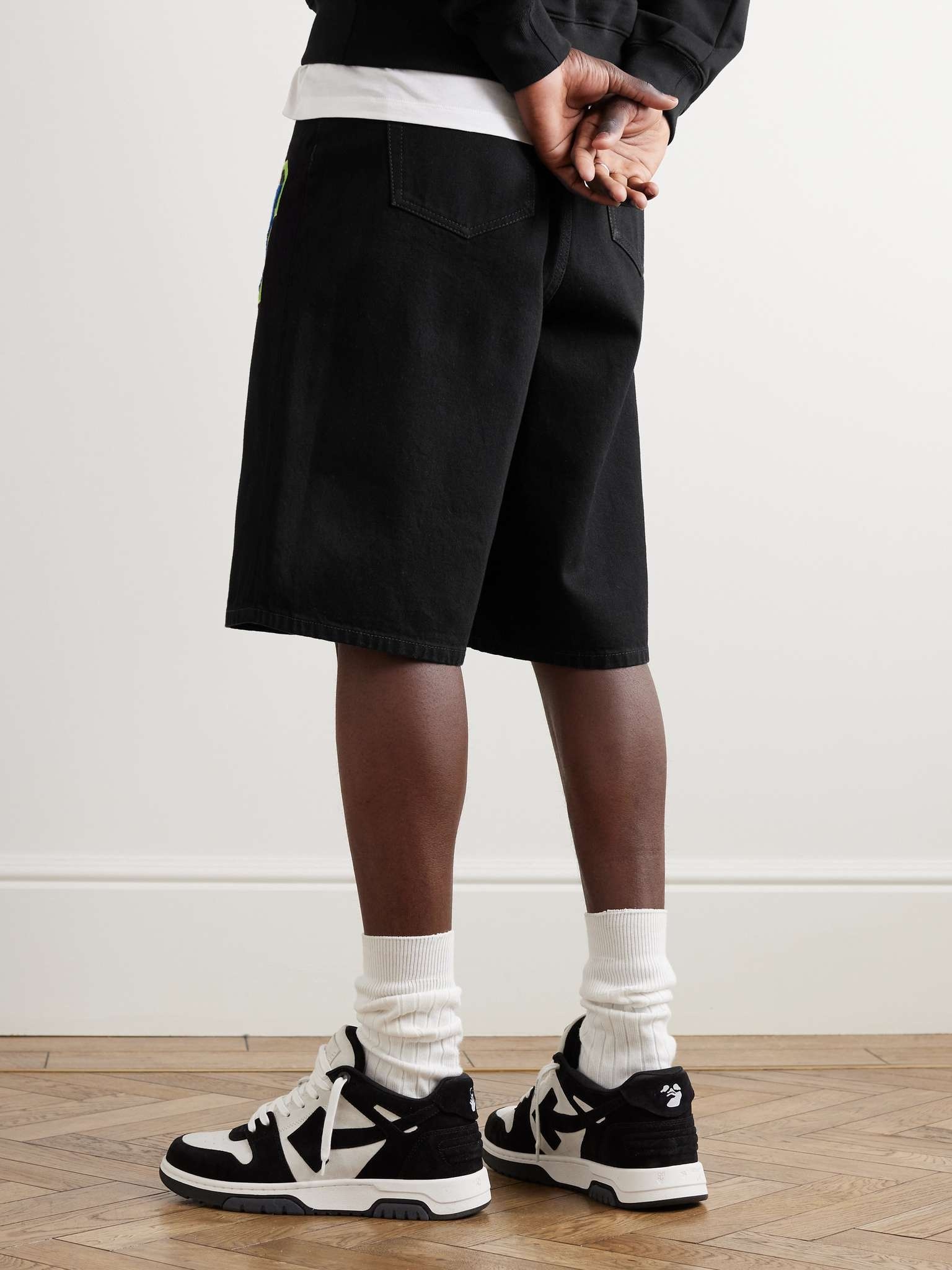 Straight-Leg Embroidered Appliquéd Denim Shorts - 4