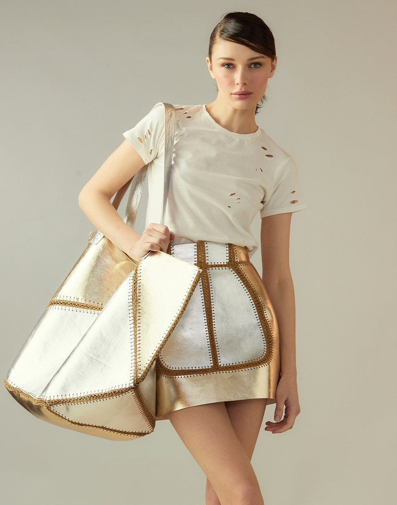 Mixed Metallic Vegan Leather Oversized Tote 6