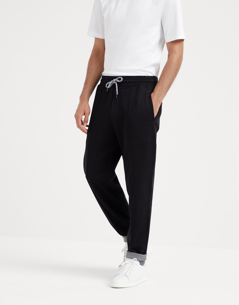 Cotton, cashmere and silk French terry double cloth trousers with Crête detail - 1