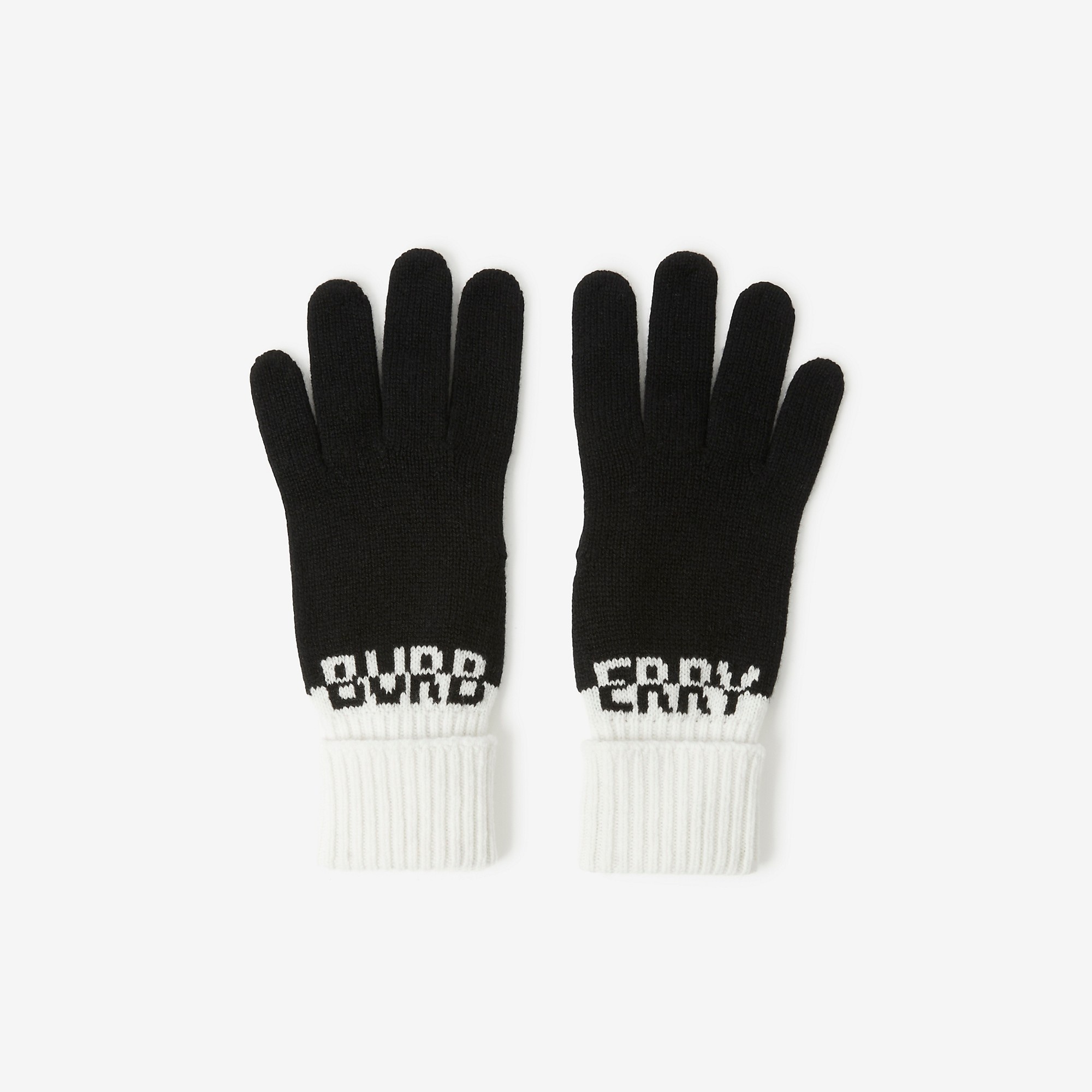 Logo Intarsia Two-tone Cashmere Gloves - 1