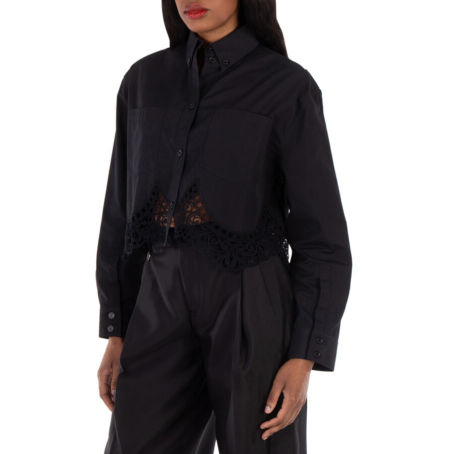 Burberry Lace Long- Sleeve Woven Crop Shirt - 2
