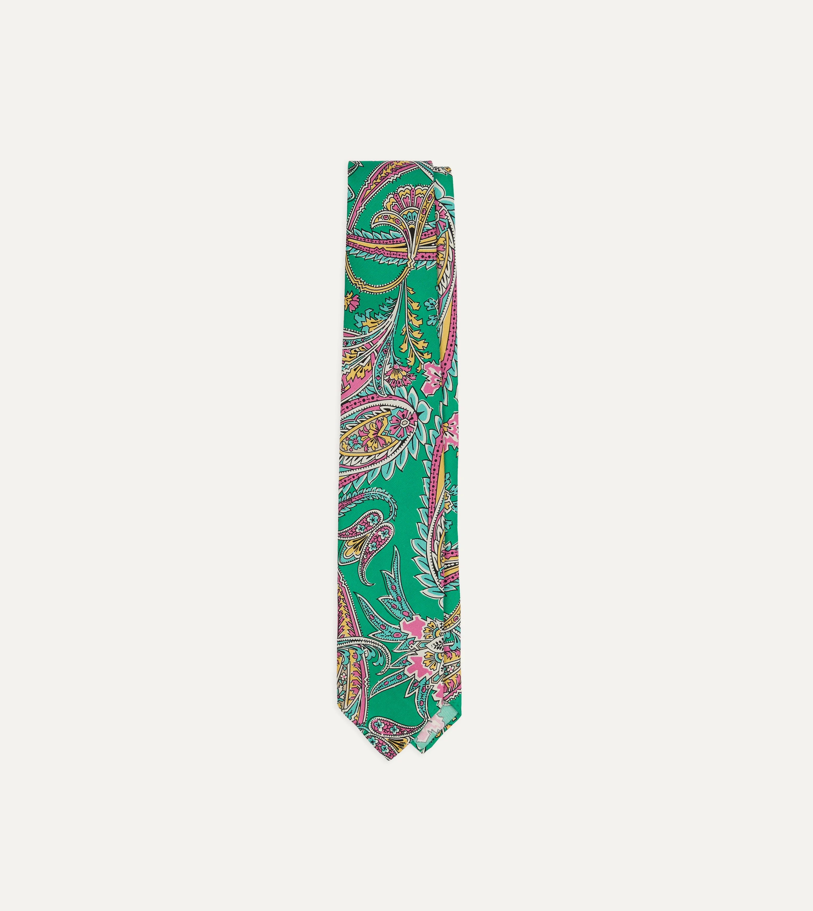 Green Nouveau Leaves Shantung Silk Hand-Rolled Tie - 1