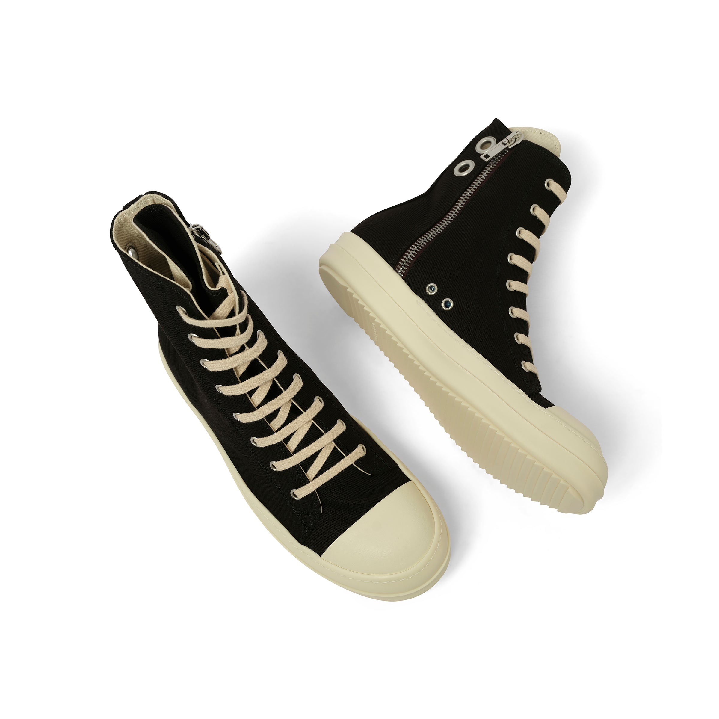 スニーカー RICK OWENS DRKSHDW Denim High Sneaks in Black/Milk Denim Sneaks - Black/Milk – Feature