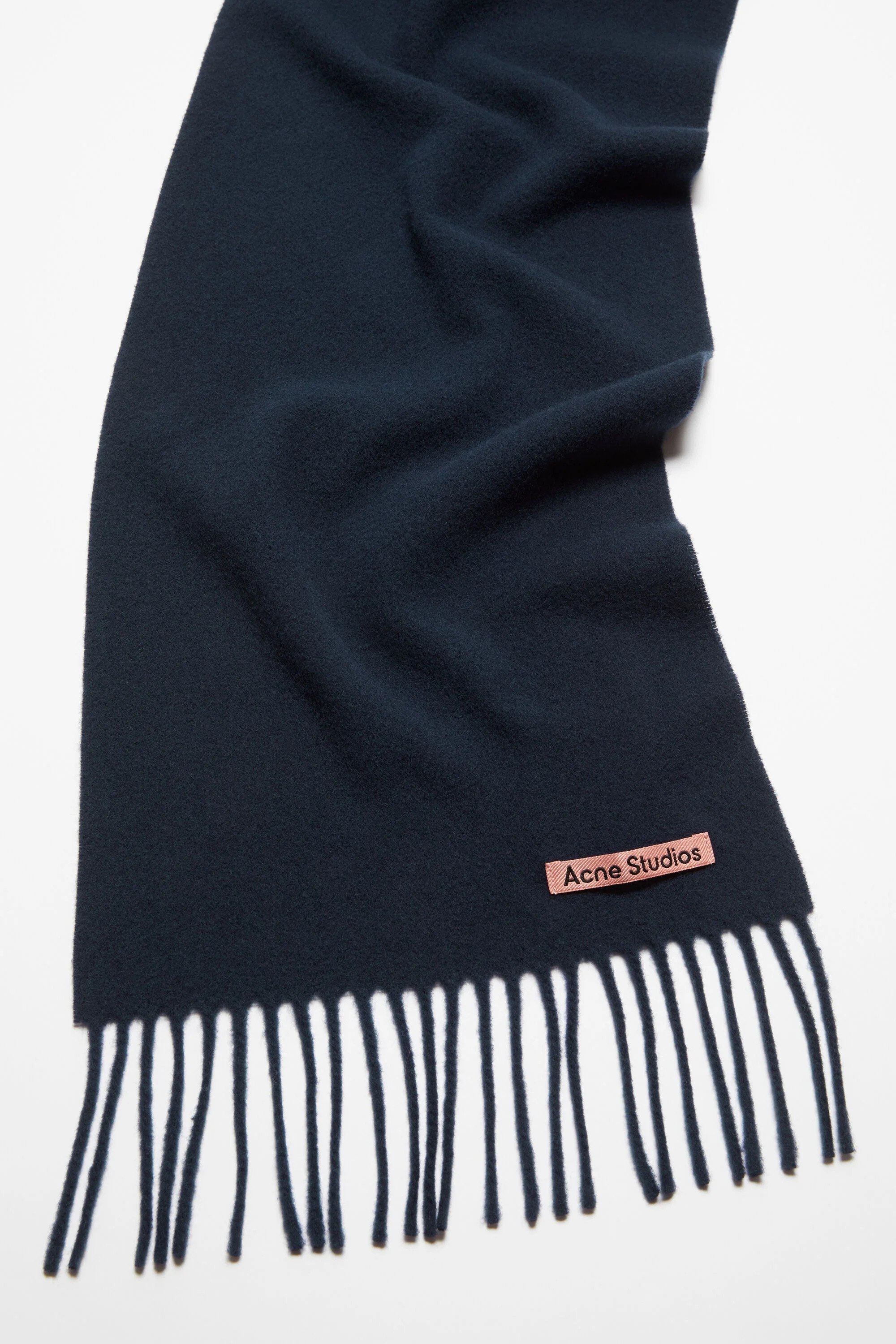 Fringe wool scarf - skinny - Navy blue - 4