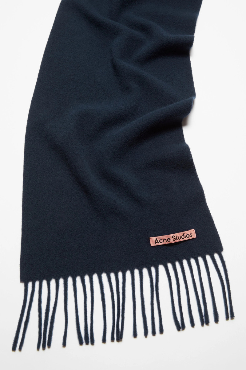 Fringe wool scarf - skinny - Navy blue 4