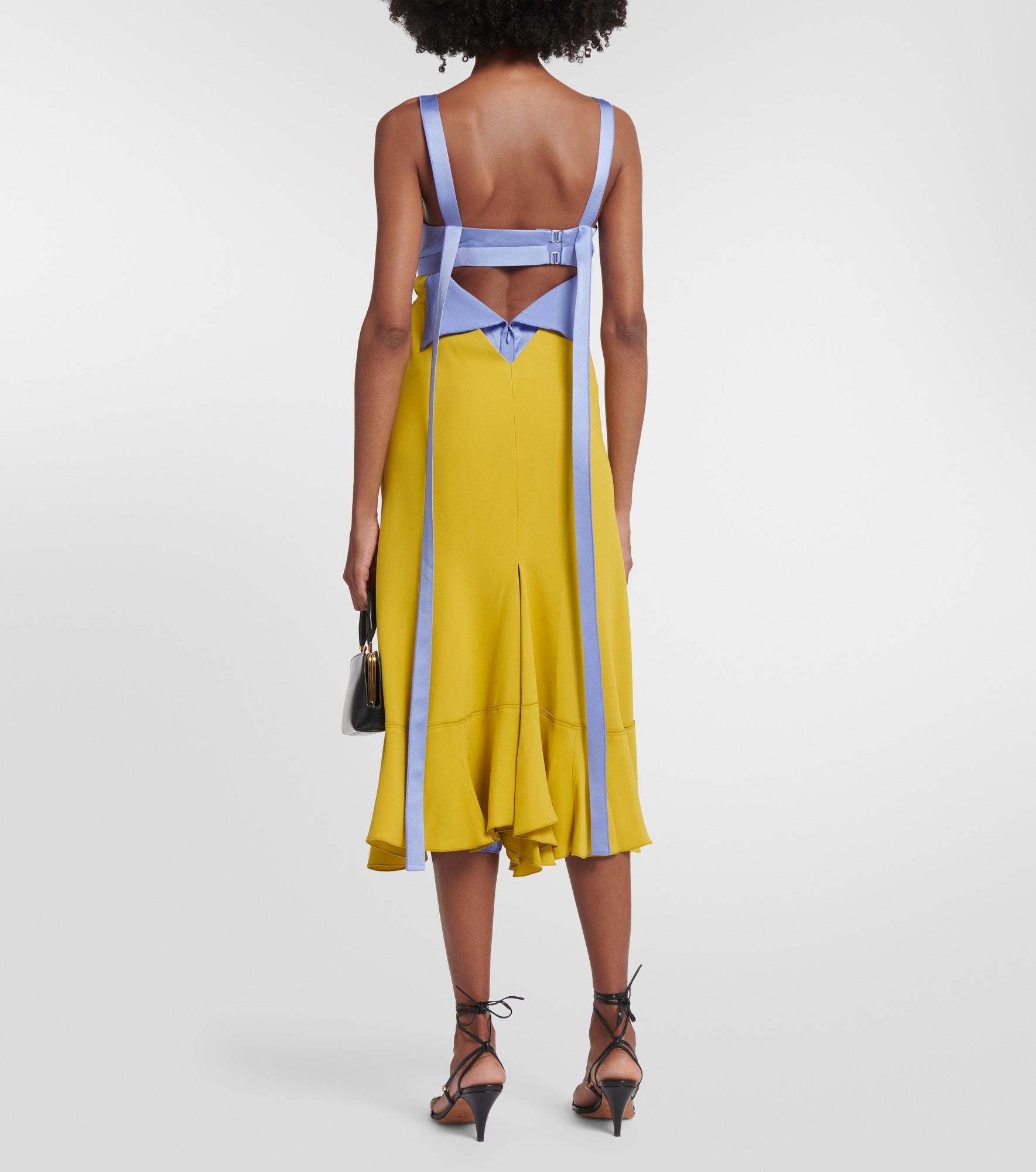 Paneled satin and cady midi dress - 3