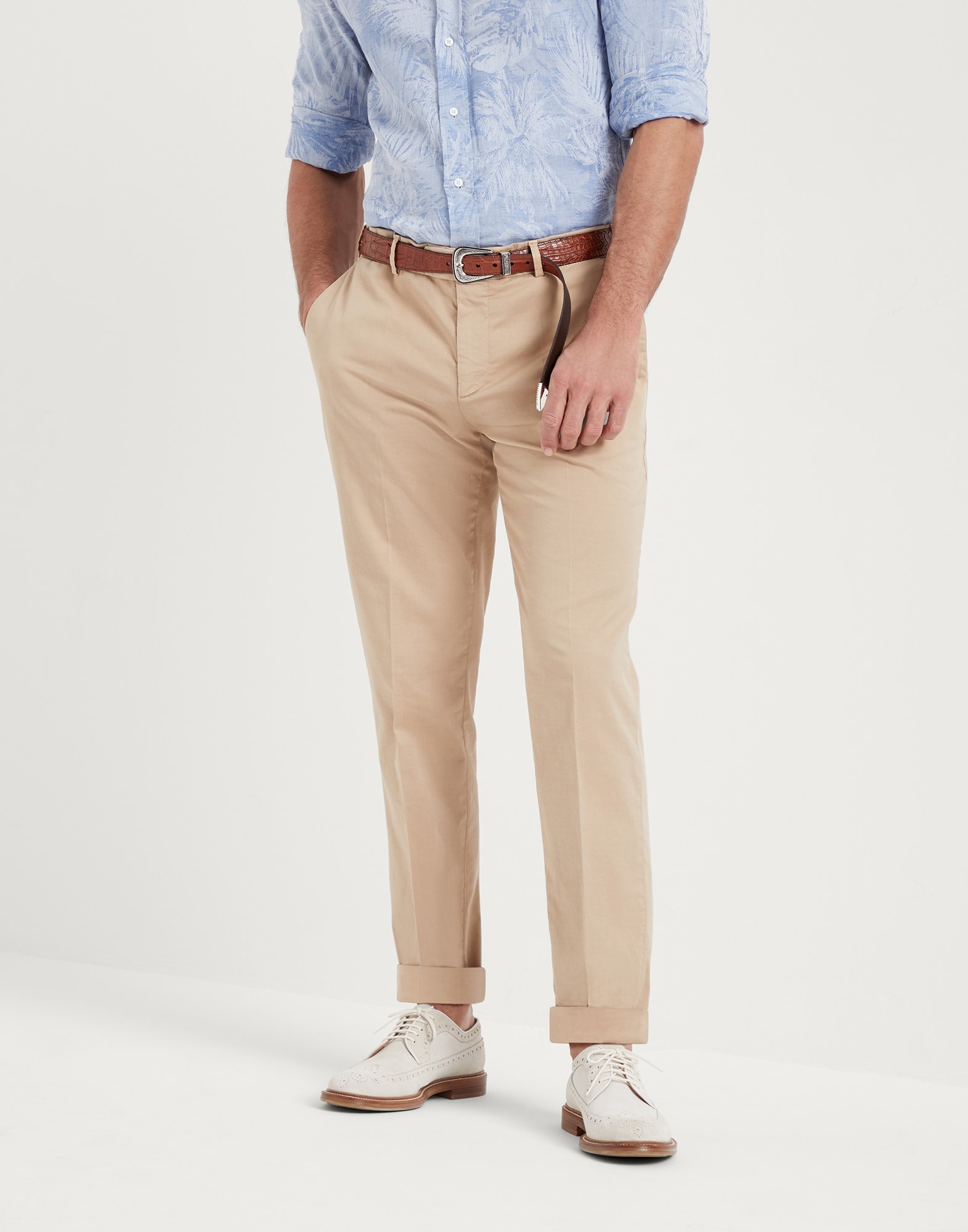 Garment-dyed Italian fit trousers in American Pima comfort cotton gabardine - 1