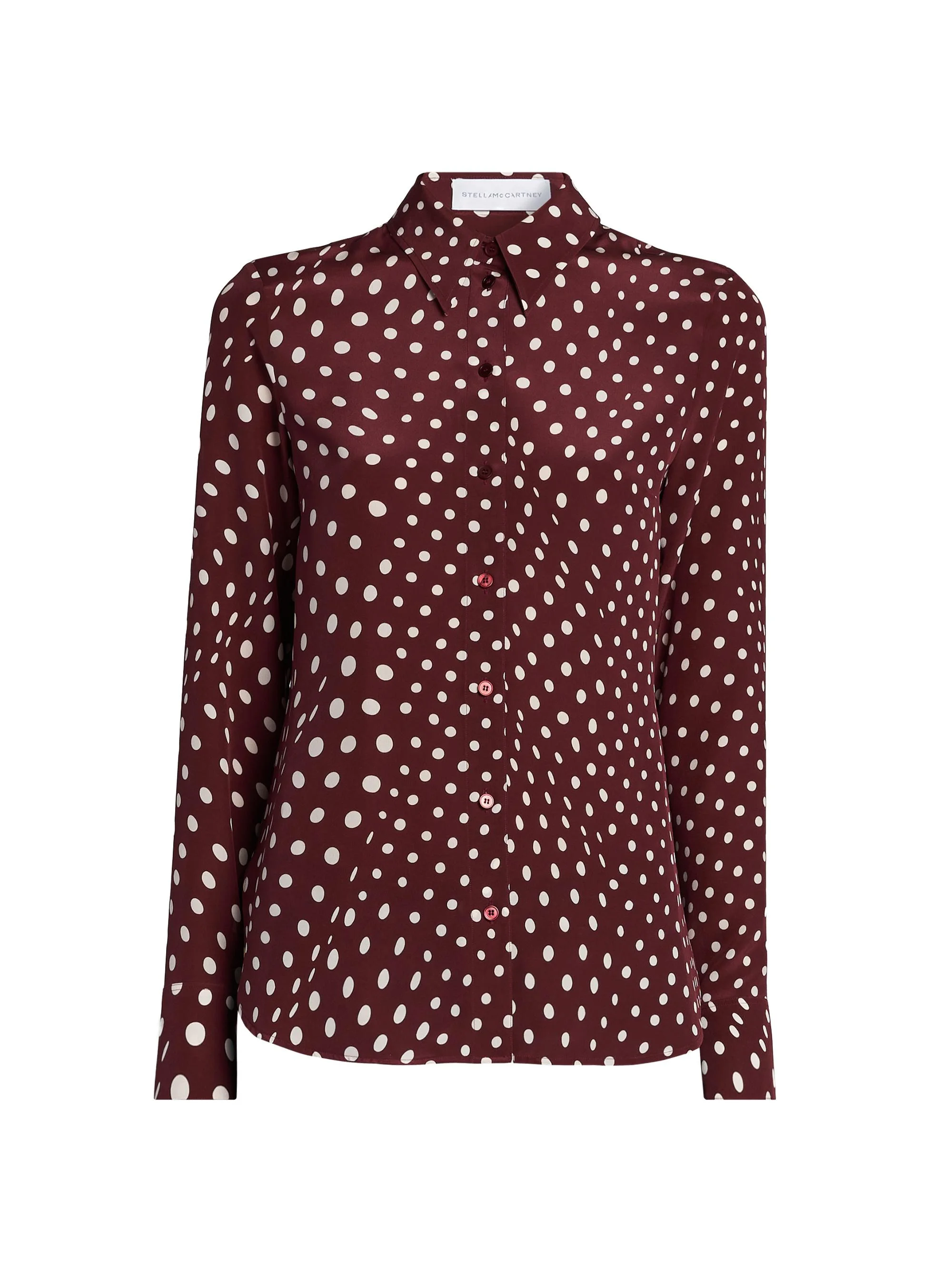 Women's Polka Dot Print Silk Shirt - Burgundy Cream - 1