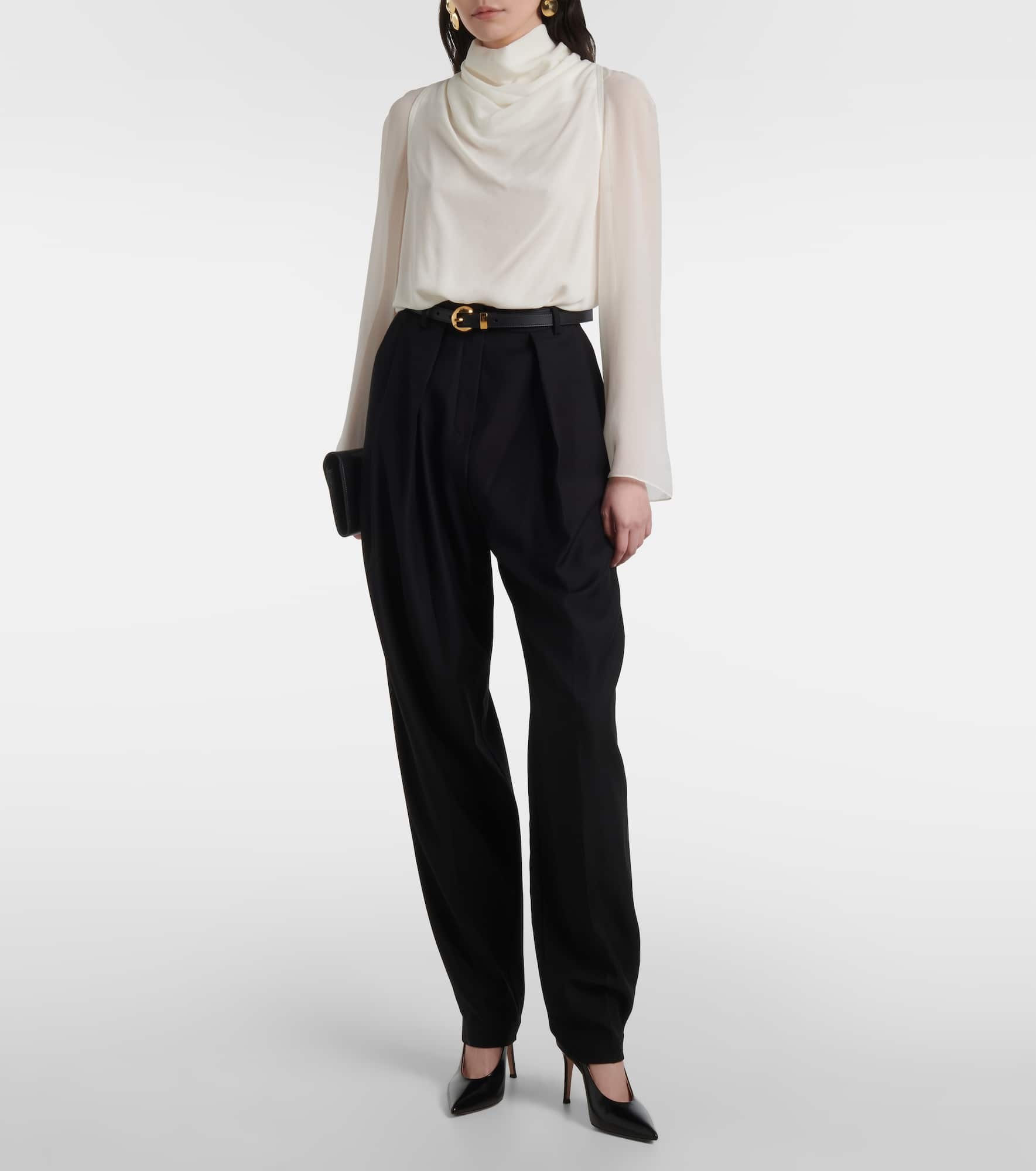 Cara draped high-neck silk top - 2