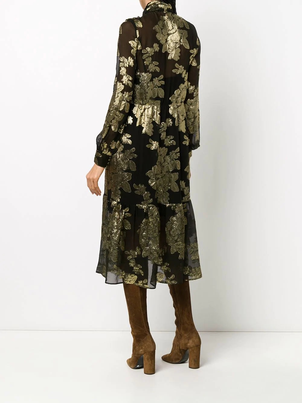 floral brocade sheer dress - 4