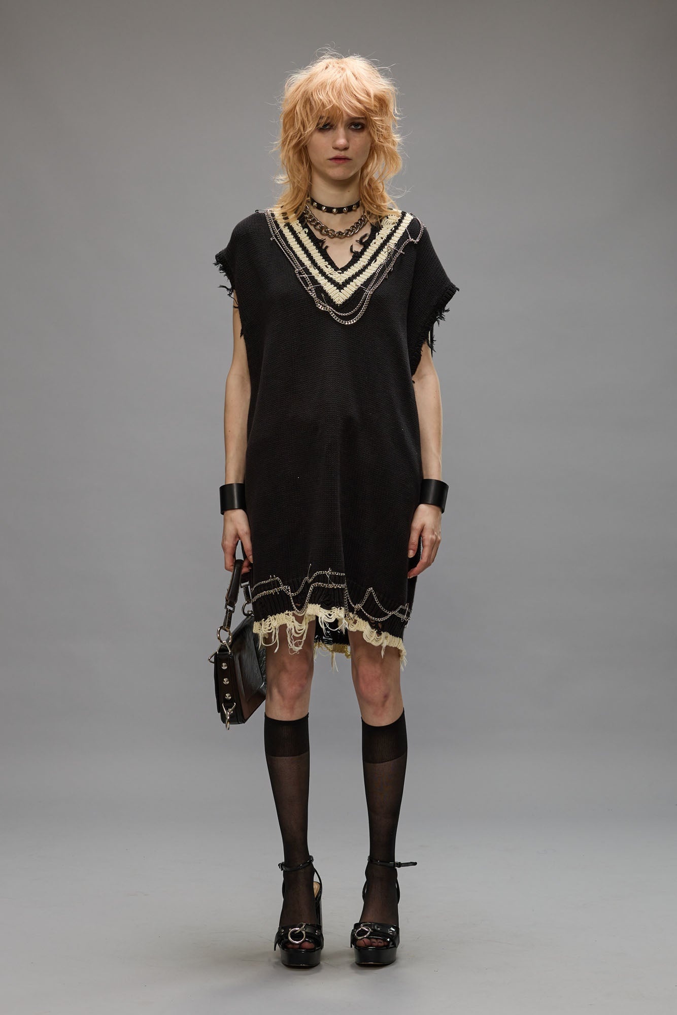 CHAIN EMBELLISHED VEST DRESS - BLACK - 2