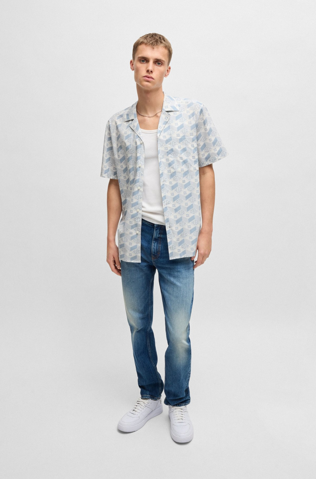RELAXED-FIT SHIRT IN COTTON WITH GEOMETRIC-LOGO PRINT - 4