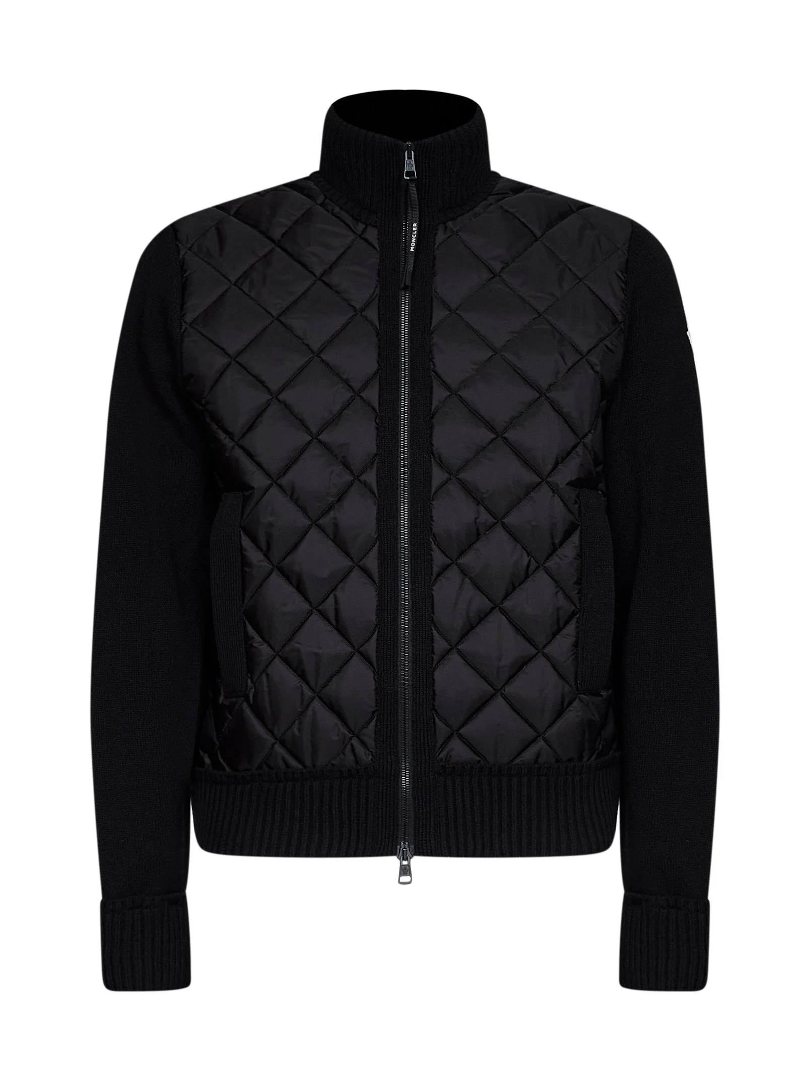 Black wool and cashmere blend zip-up padded cardigan - 1
