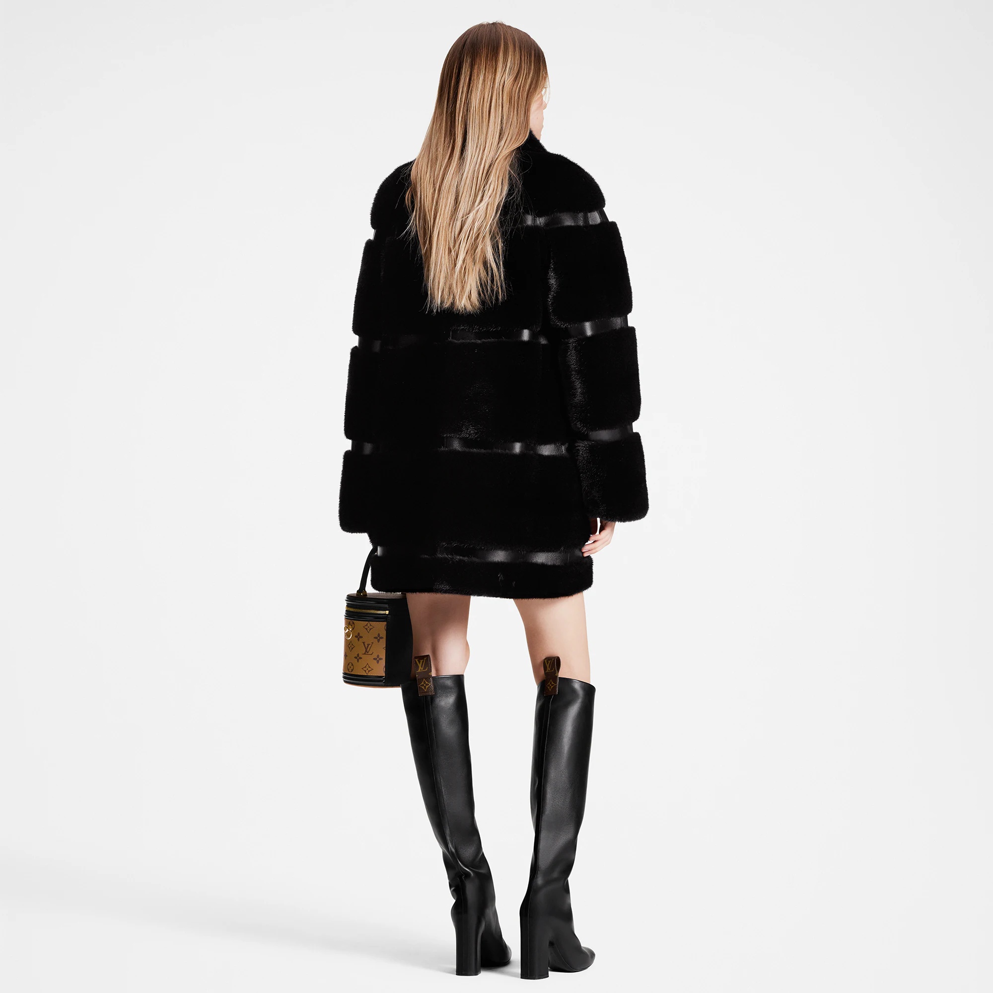 Leather Strip Black Mink Coat - 3