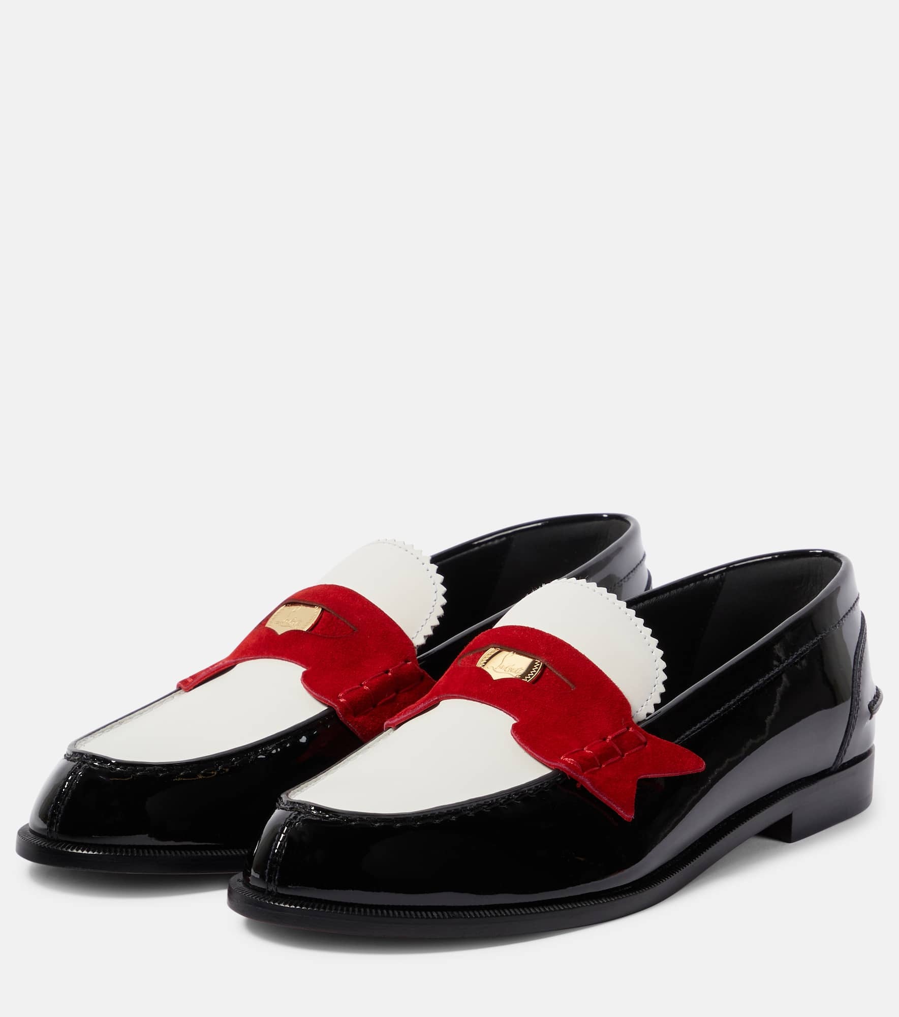 Penny suede-trimmed patent leather penny loafers - 5