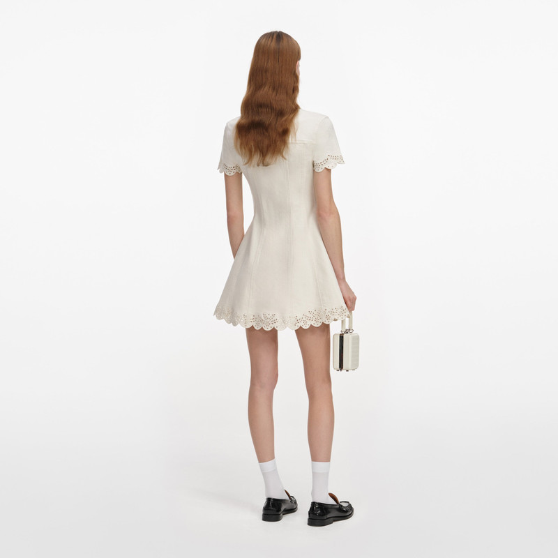 self-portrait Cream Broderie Denim Mini Dress outlook
