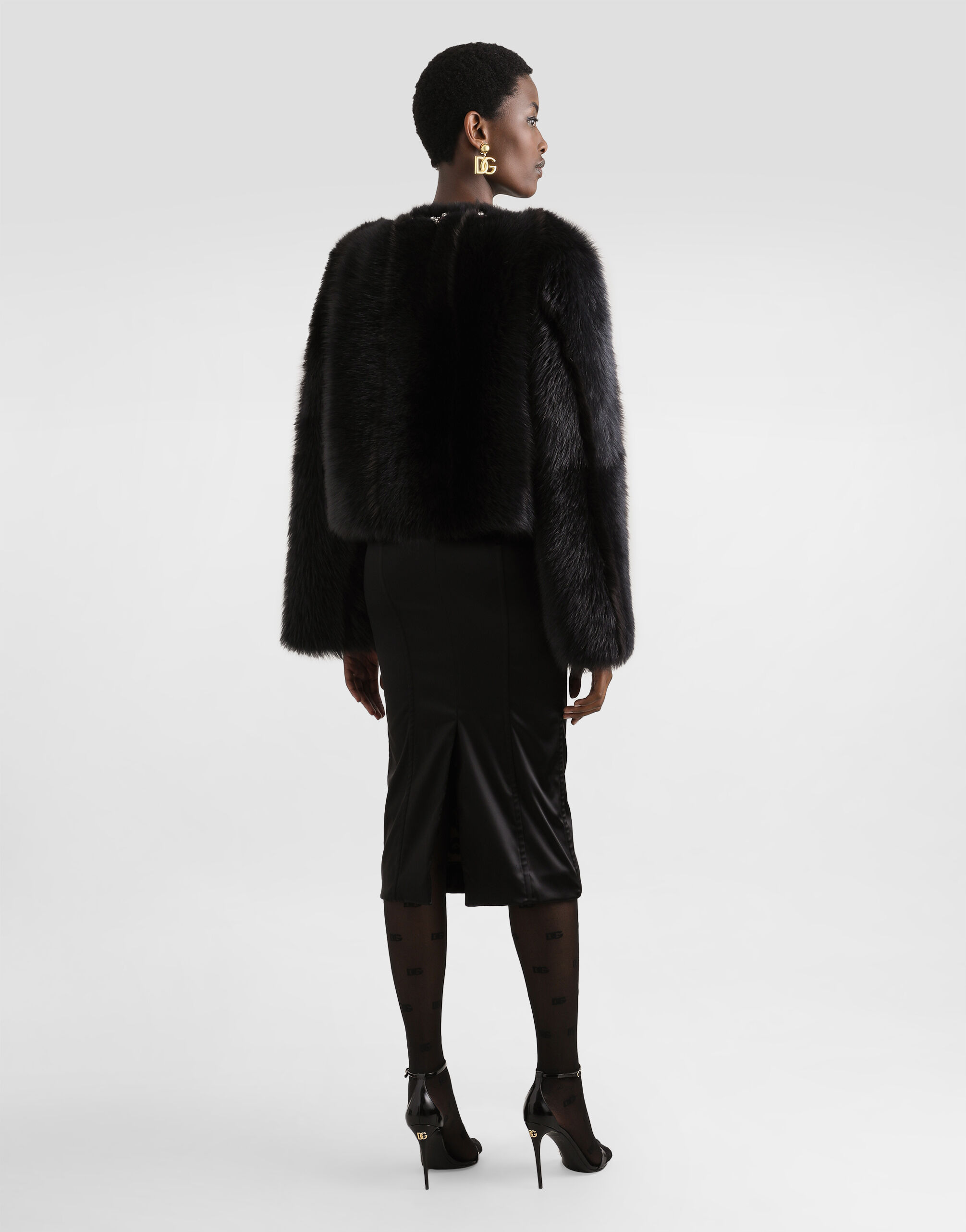 Fluffy sheepskin jacket with inlay - 3
