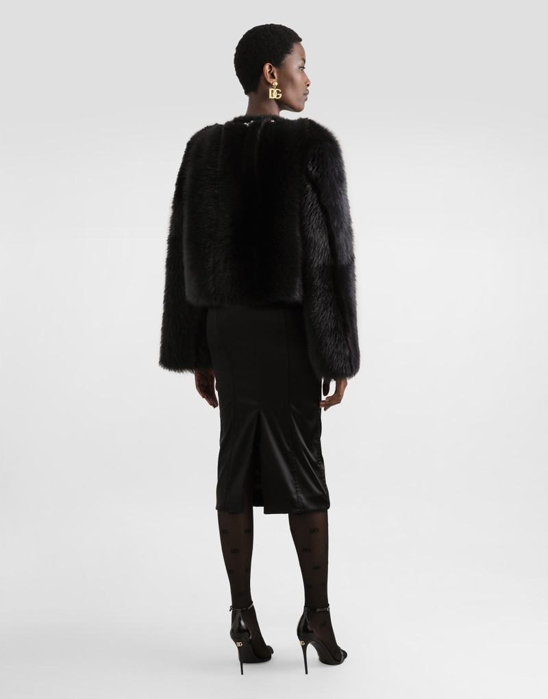 Fluffy sheepskin jacket with inlay 3