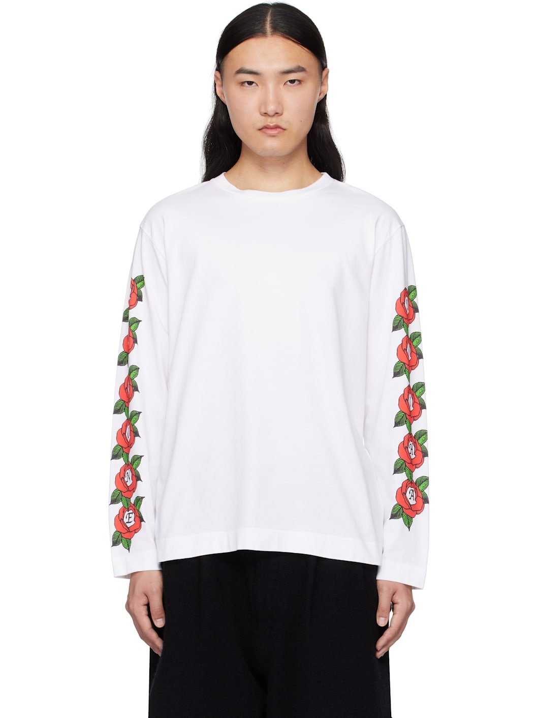 White Cluster Rose Logo Print T-shirt - 1