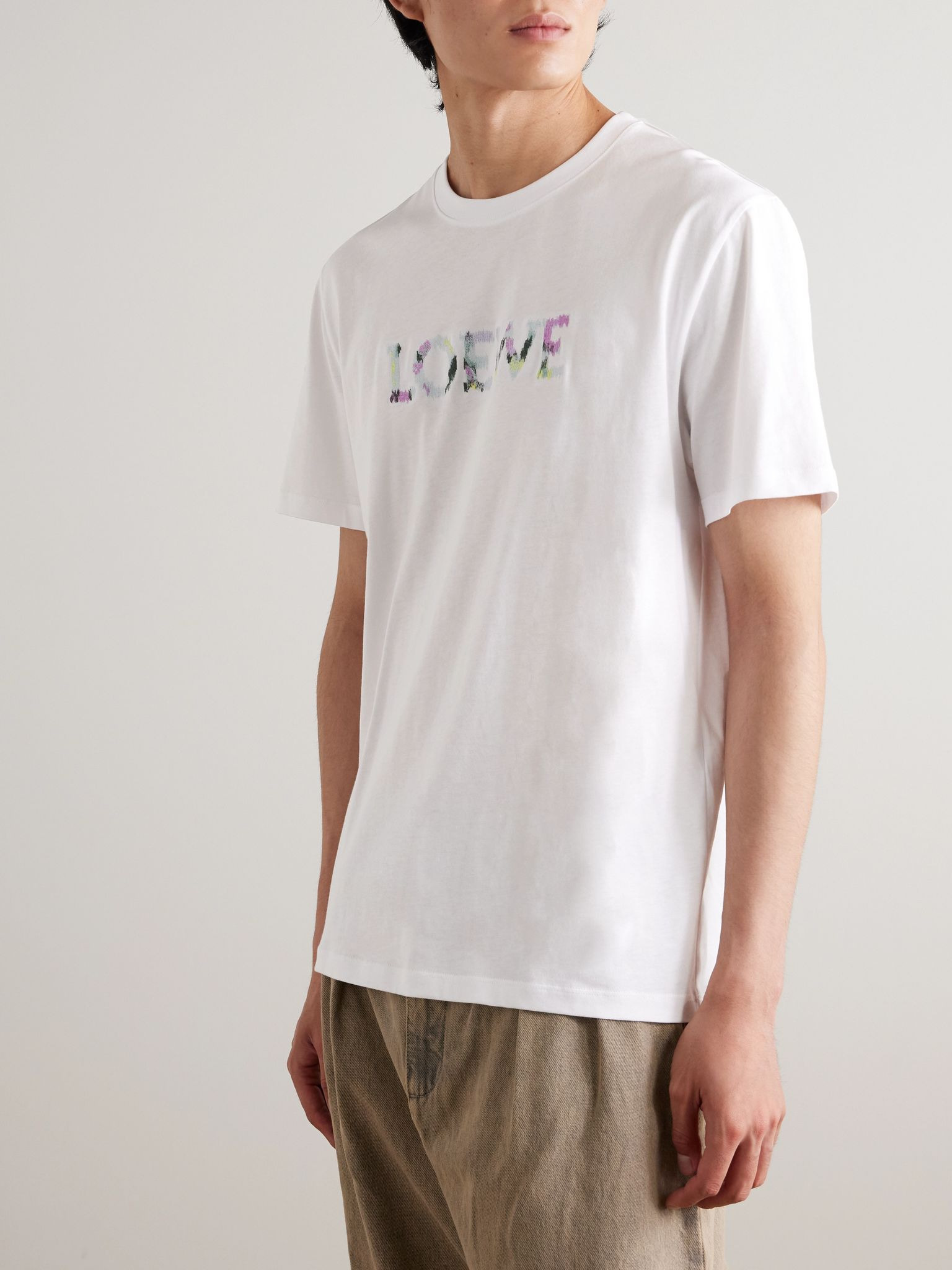 Logo-Embroidered Cotton-Jersey T-Shirt White - 3