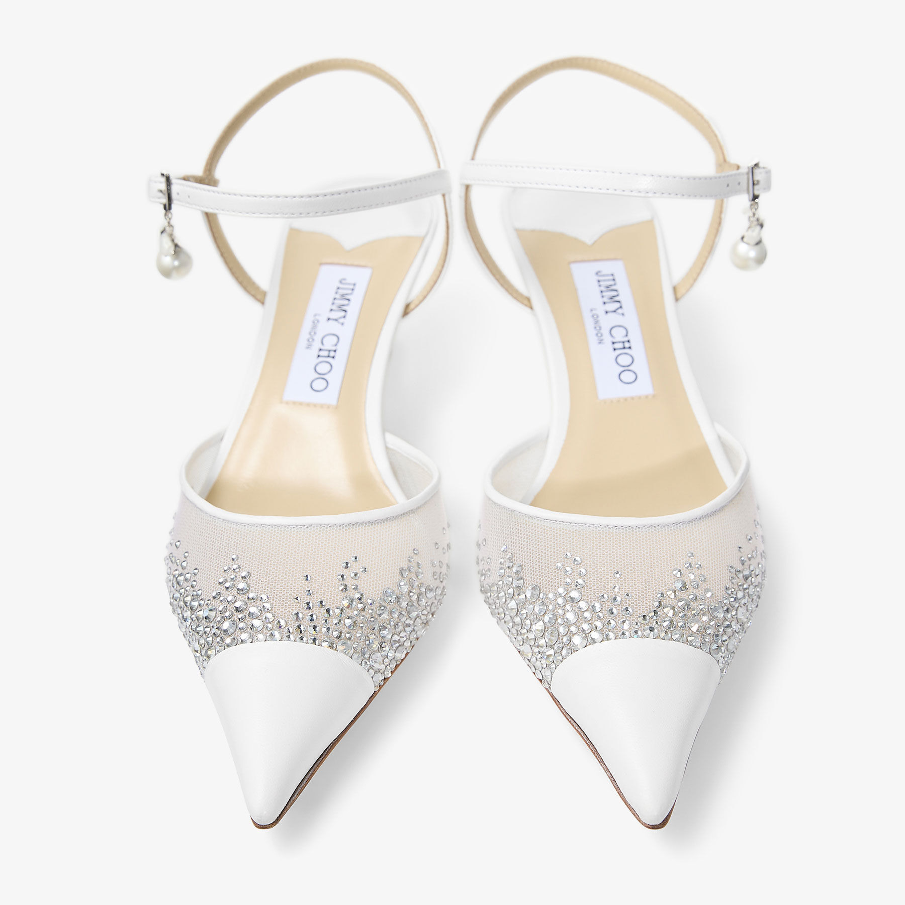 Aren Sling Back 45
White Crystal Mesh Slingbacks with Pearl Charm - 4