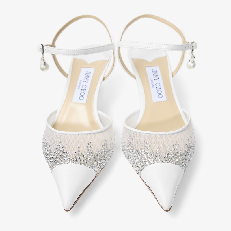 Aren Sling Back 45 White Crystal Mesh Slingbacks with Pearl Charm 4