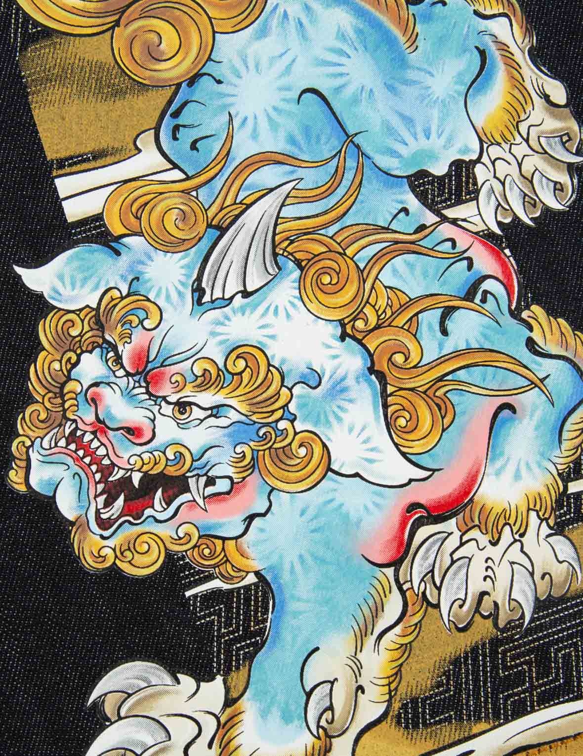 VINTAGE KOMAINU PAINTING DAICOCK PRINT DENIM SHORTS - 13