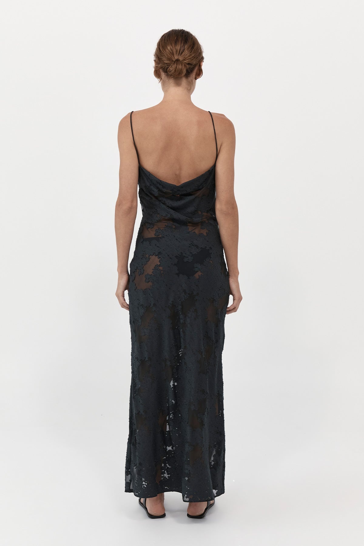 Semi Sheer Floral Dress - Black - 3