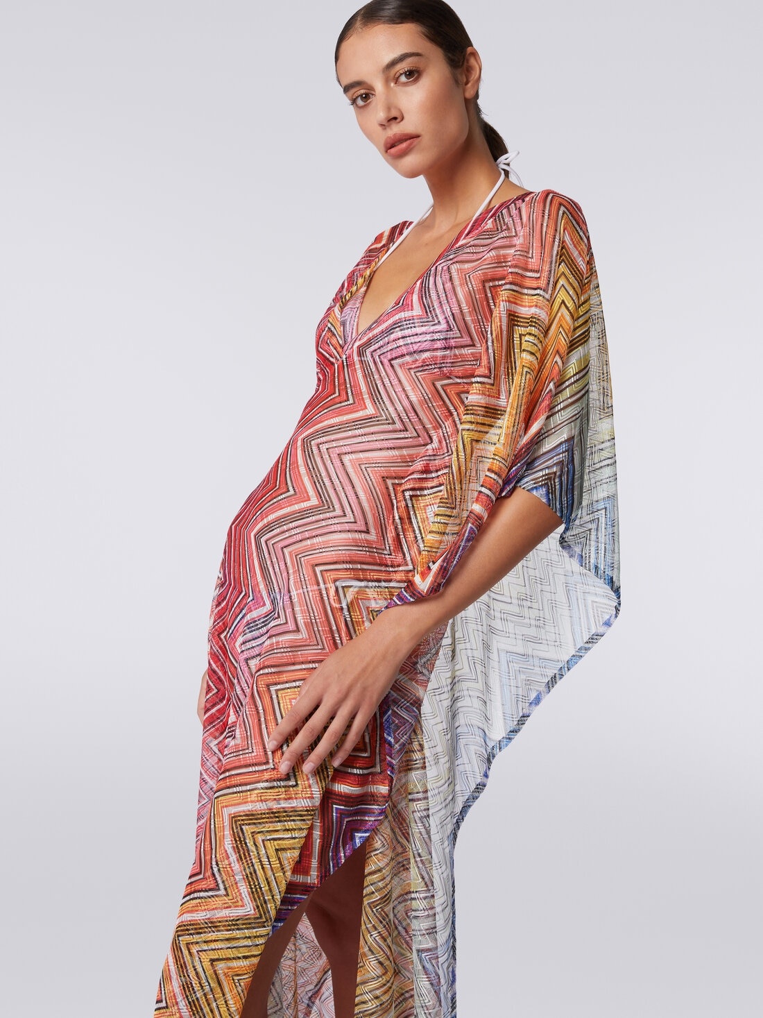 Long cover up kaftan in zigzag print fabric - 5