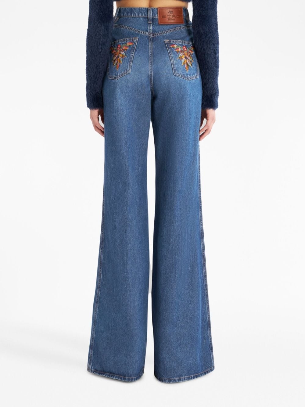 floral-embroidered flared jeans - 4