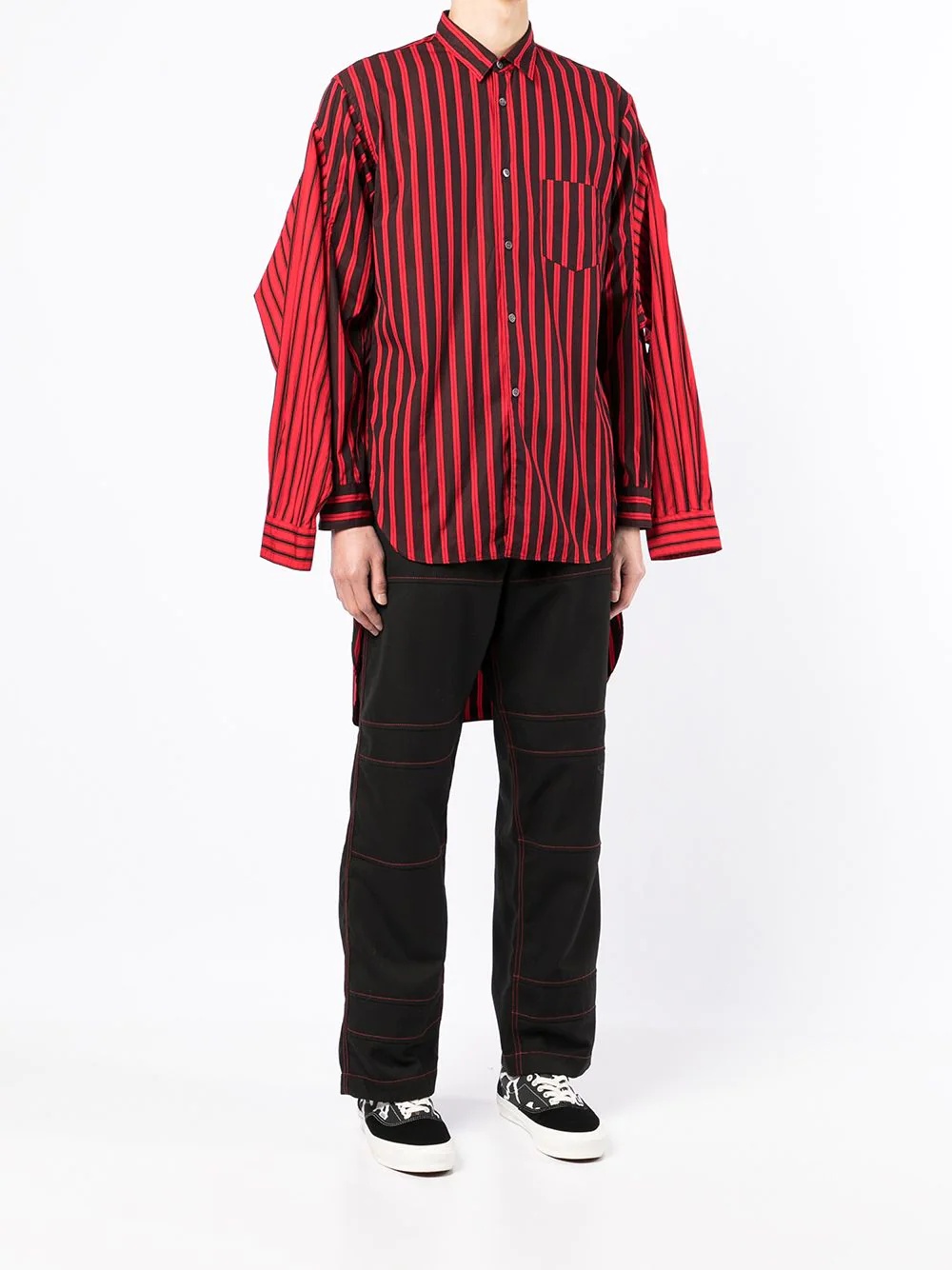 deconstructed stripe-trim shirt - 3