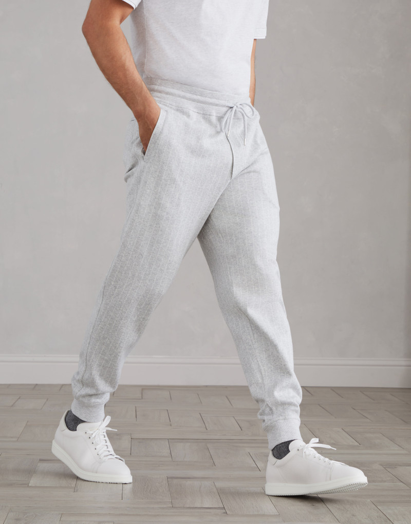 Cotton, cashmere and silk chalk stripe French terry double cloth trousers with elasticated cuffs 1