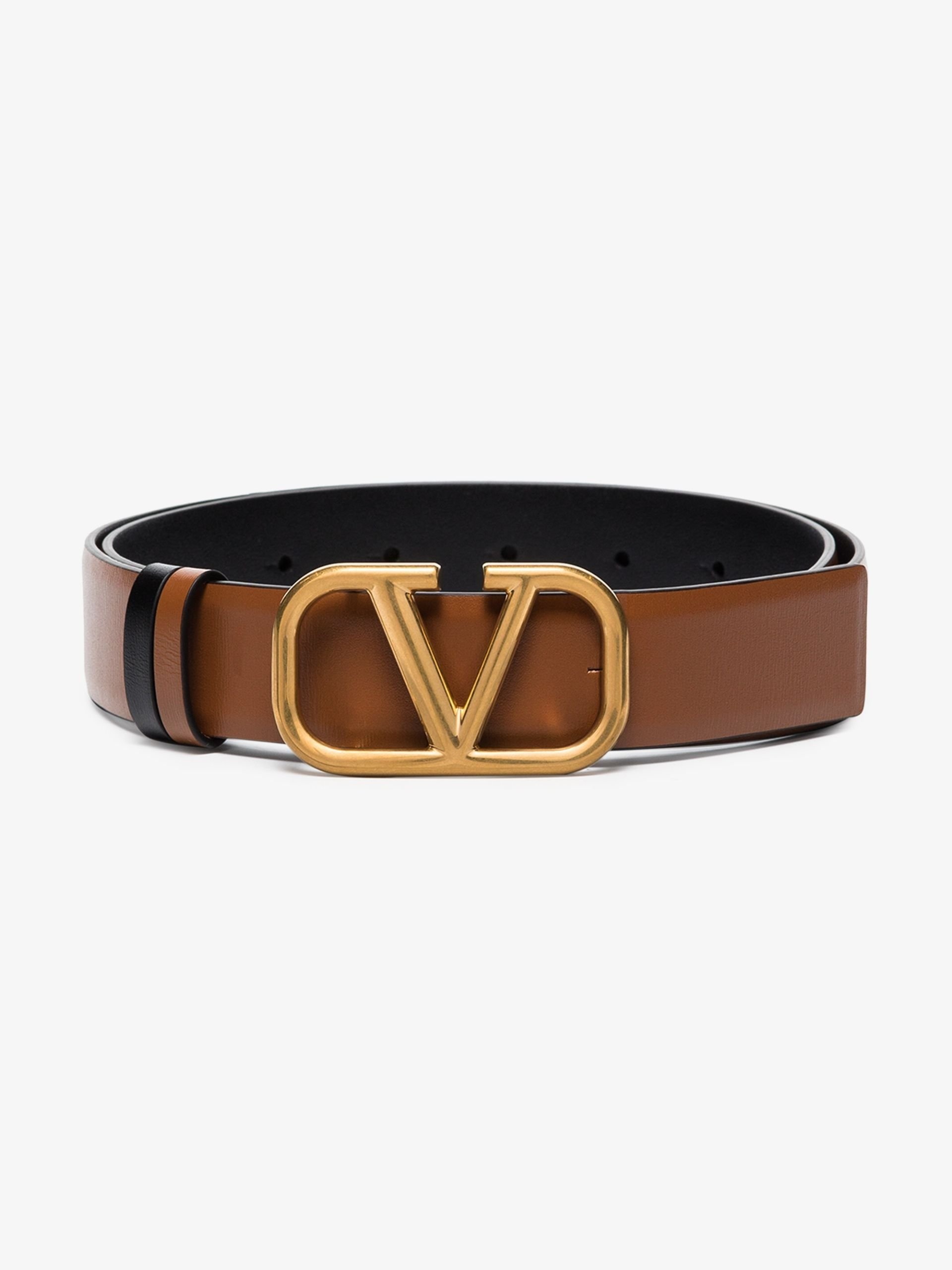 Brown VLogo Signature Reversible Leather Belt - 1