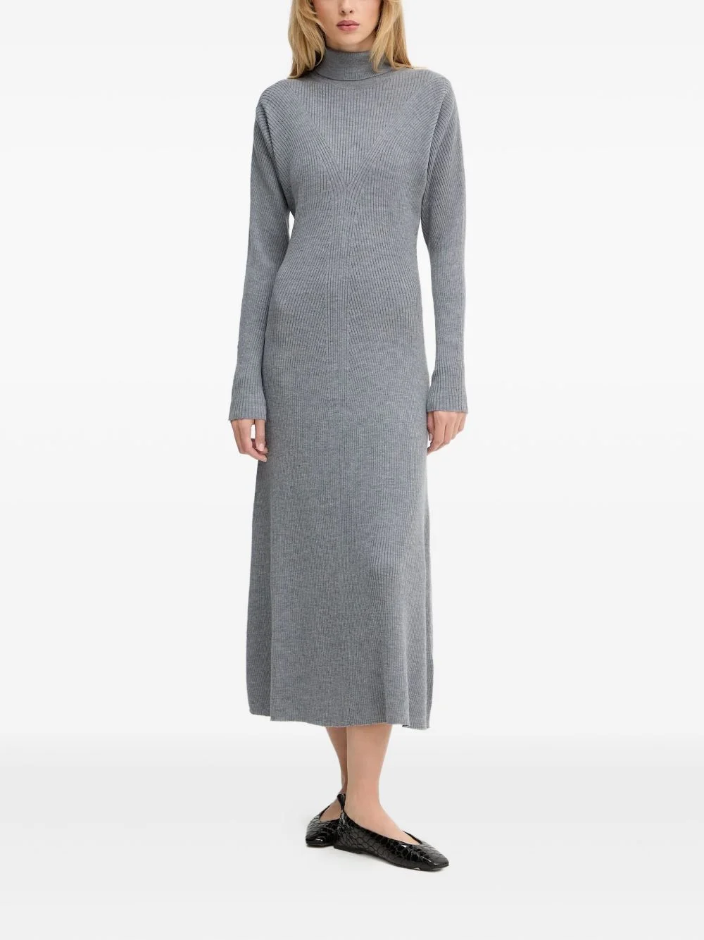 ribbed roll-neck midi dress - 1