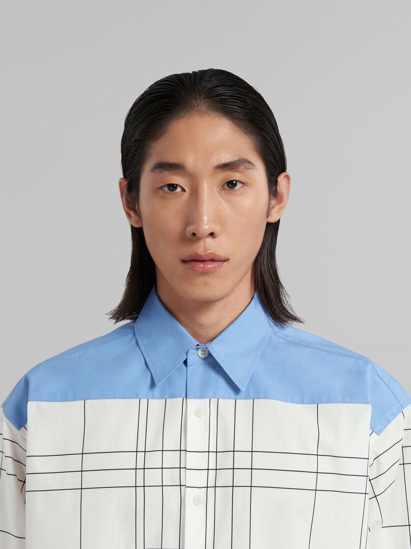 WHITE CHECKED COTTON SHIRT WITH PLAIN YOKE - 4