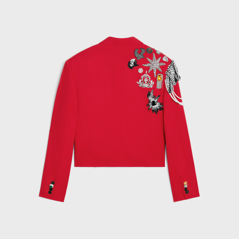 CELINE loose embroidered diagonal wool military jacket outlook