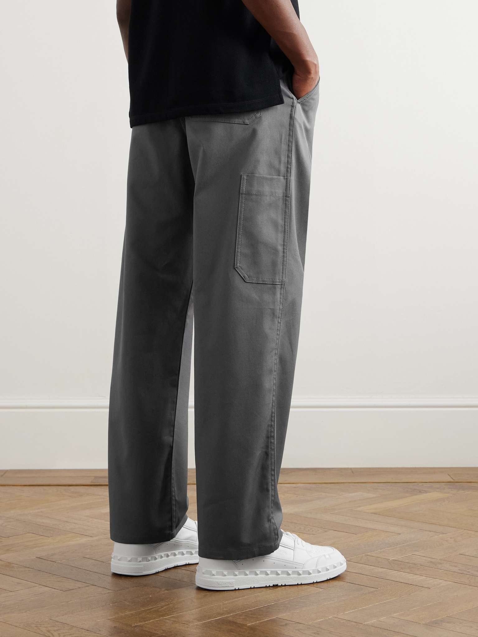 Wide-Leg Logo-Embellished Stretch-Cotton Canvas Trousers - 4