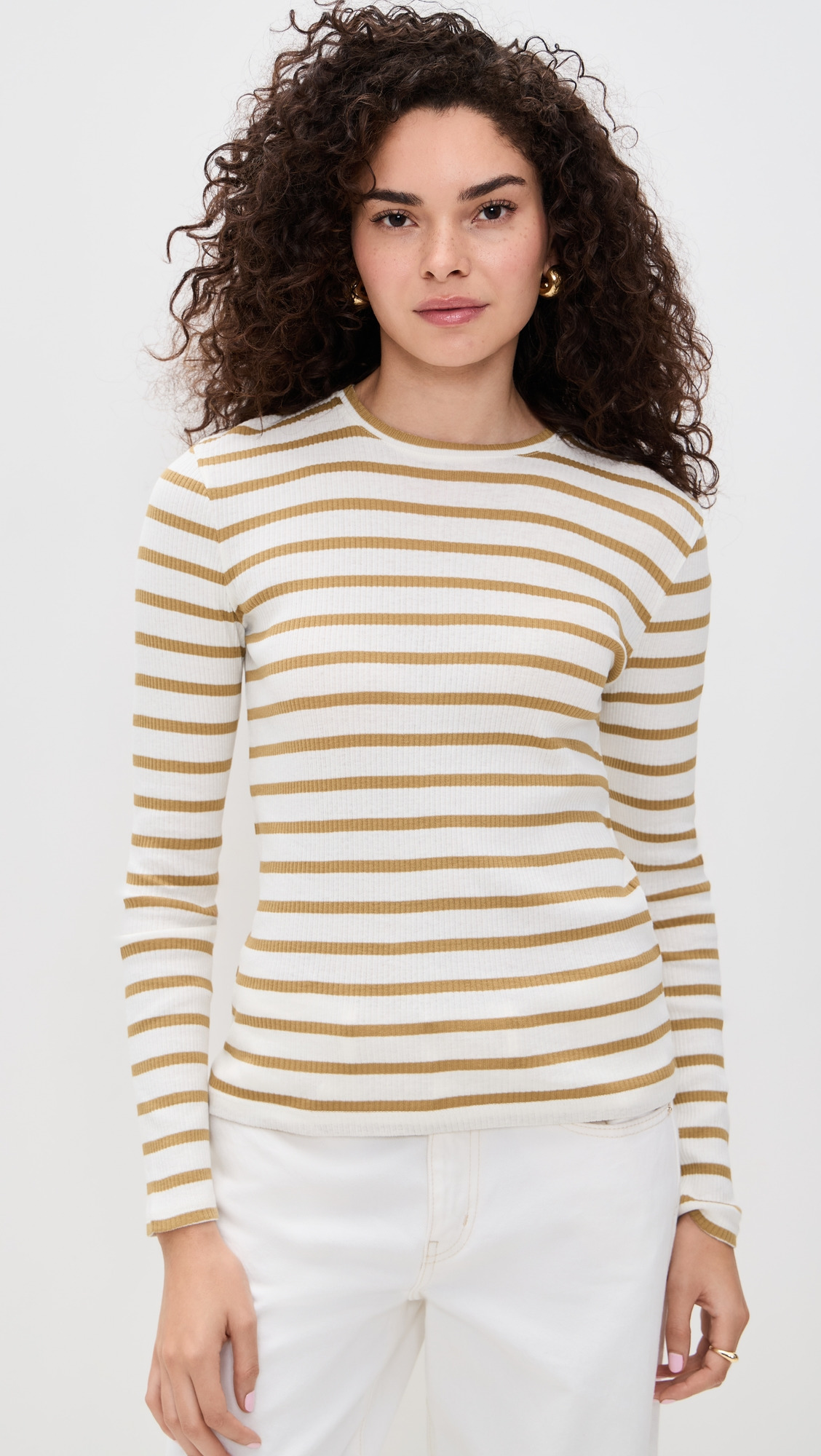 Rib Stripe Long Sleeve Crew Tee - 6