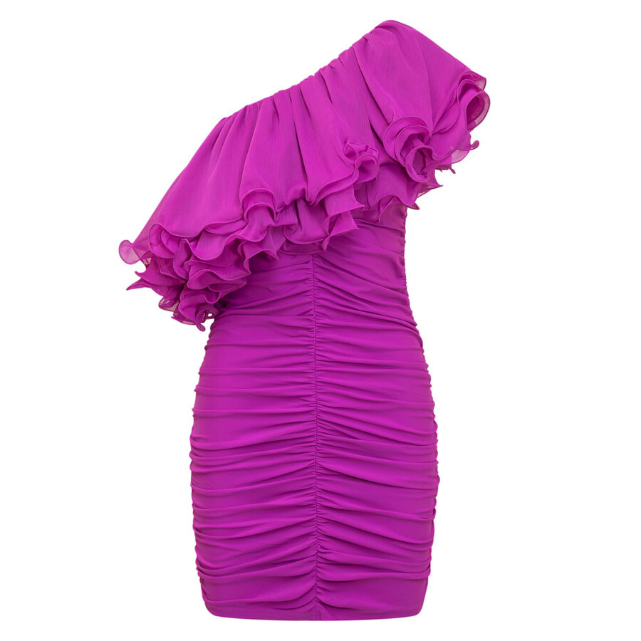 Rotate Ladies Pink Asymmetric Pleated Chiffon Mini Dress - 5