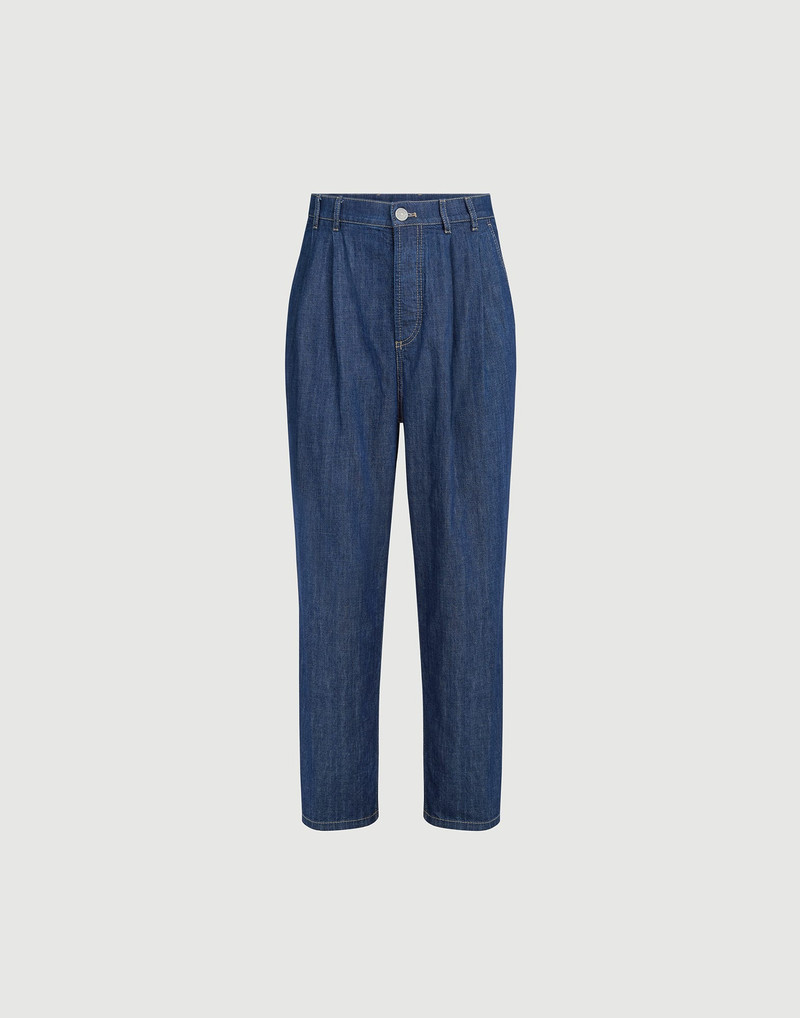 Lightweight denim iconic fit five-pocket trousers with double pleats 1