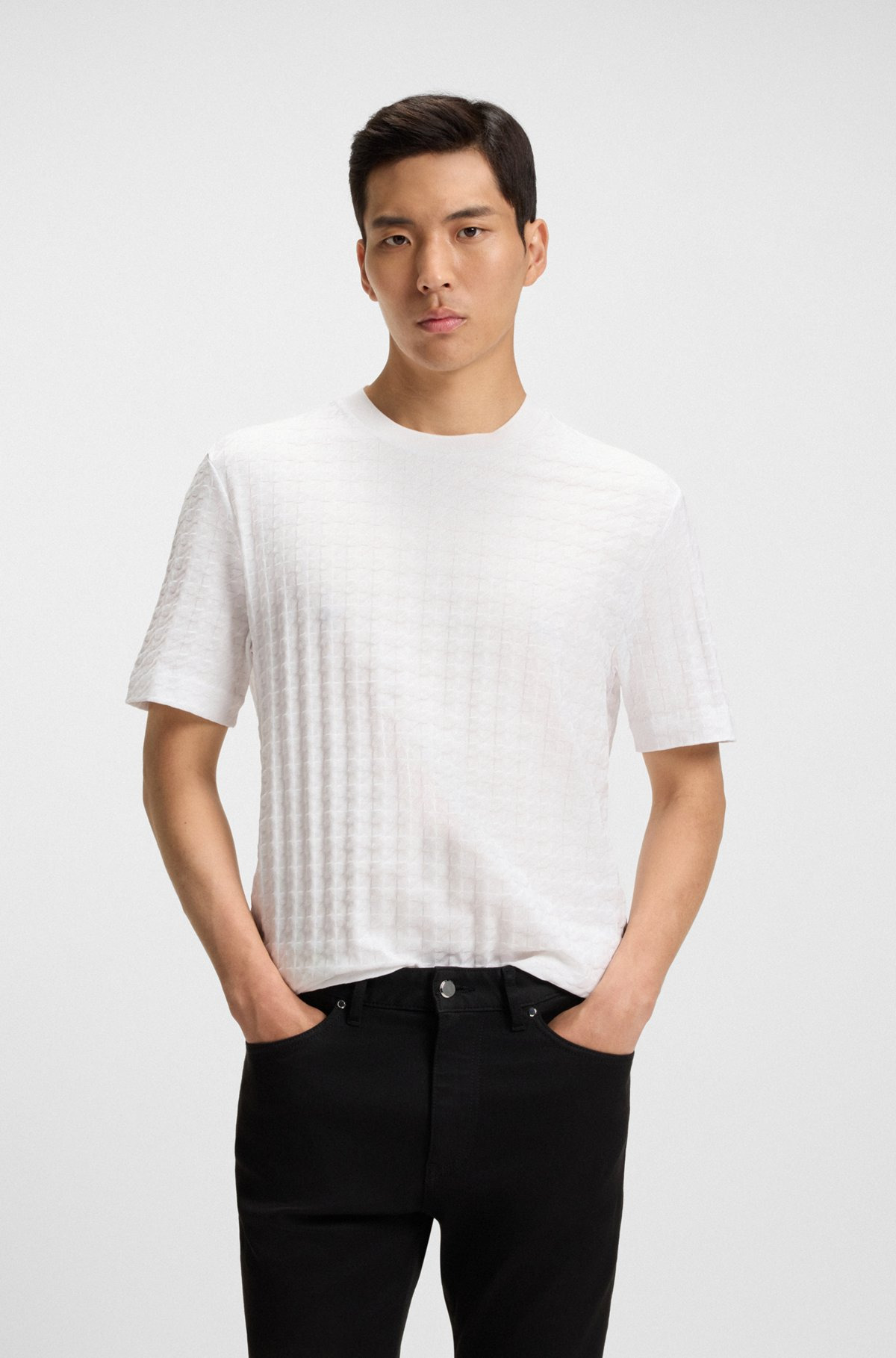 PORSCHE X BOSS HOUNDSTOOTH-PATTERNED T-SHIRT IN MERCERIZED COTTON - 2
