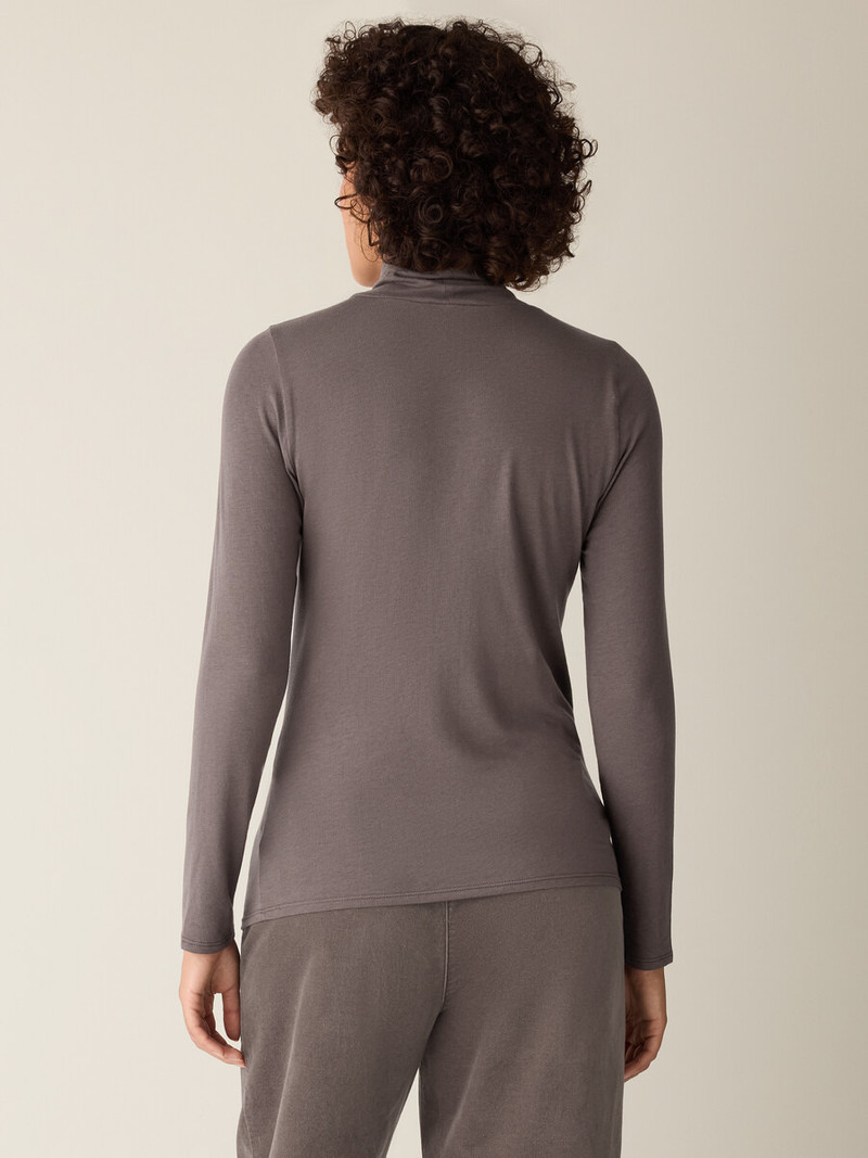 Sheer Cotton Blend Knit Turtleneck Top 4