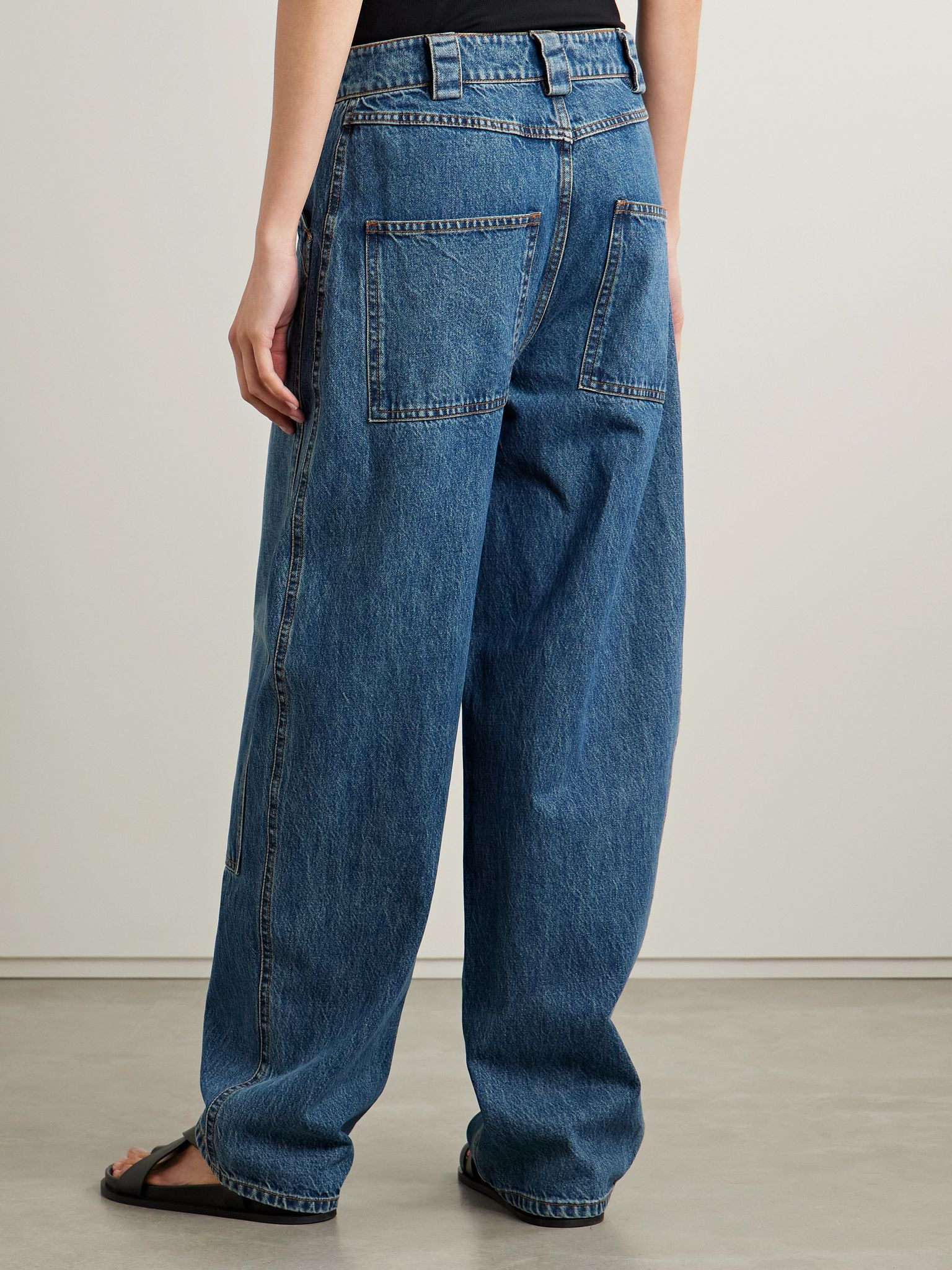 Paneled high-rise barrel-leg jeans Indigo - 4