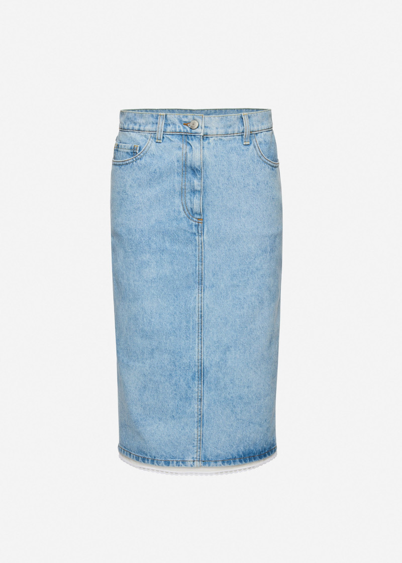 Denim skirt in light blue with lace slip 1