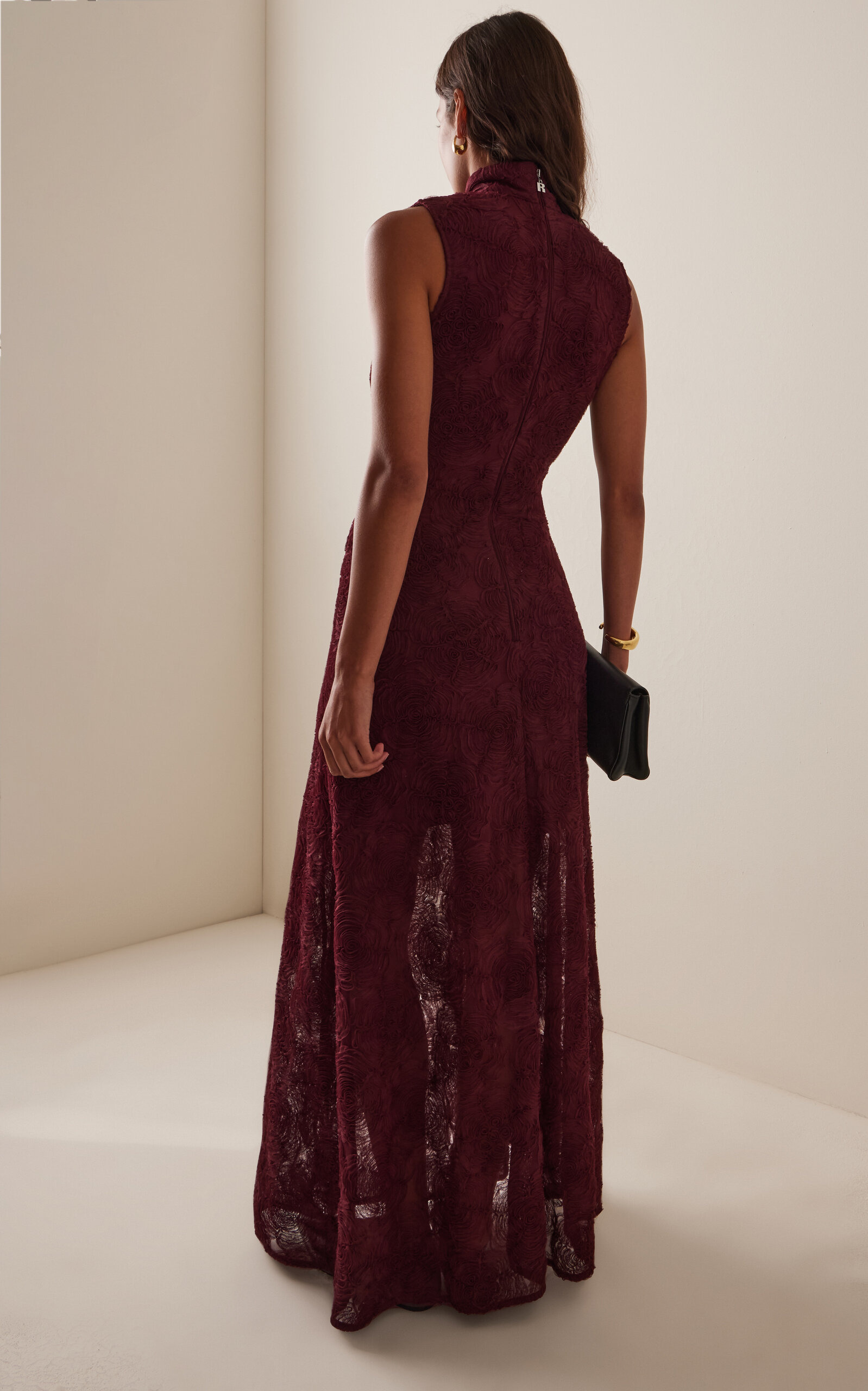 Floral Mesh Maxi Dress burgundy - 4