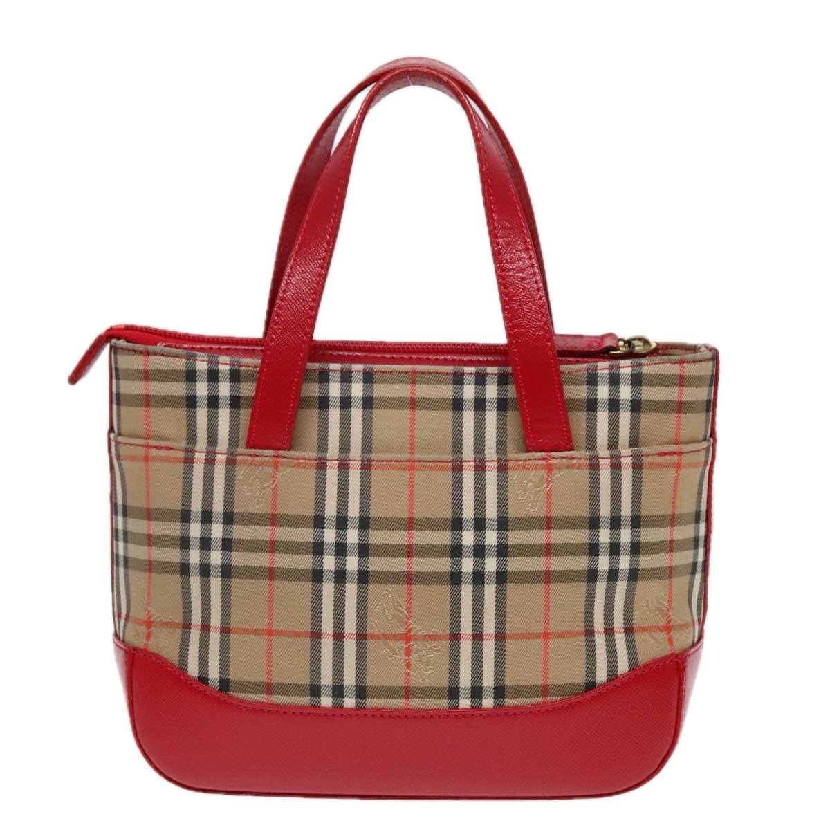 Burberry Nova Check Hand Bag Canvas Leather Beige Red Gold - 2