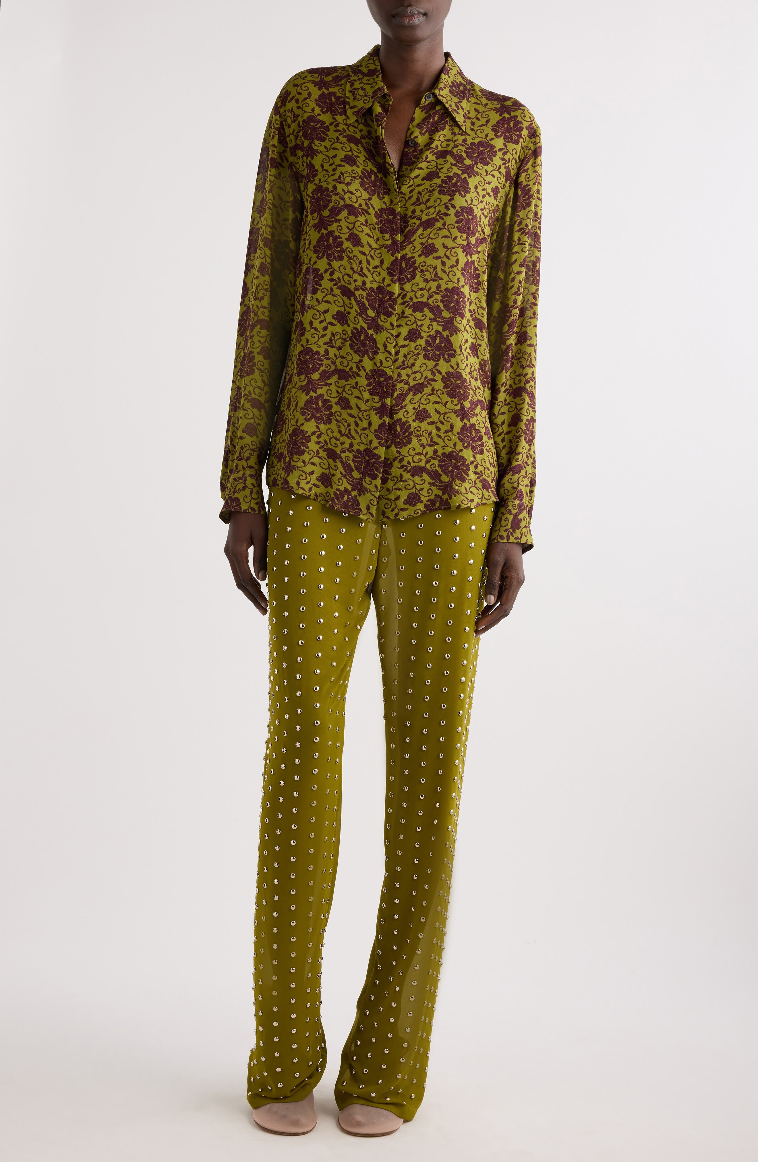 Dries Van Noten Chowy Floral Button-Up Shirt in Olive at Nordstrom - 2