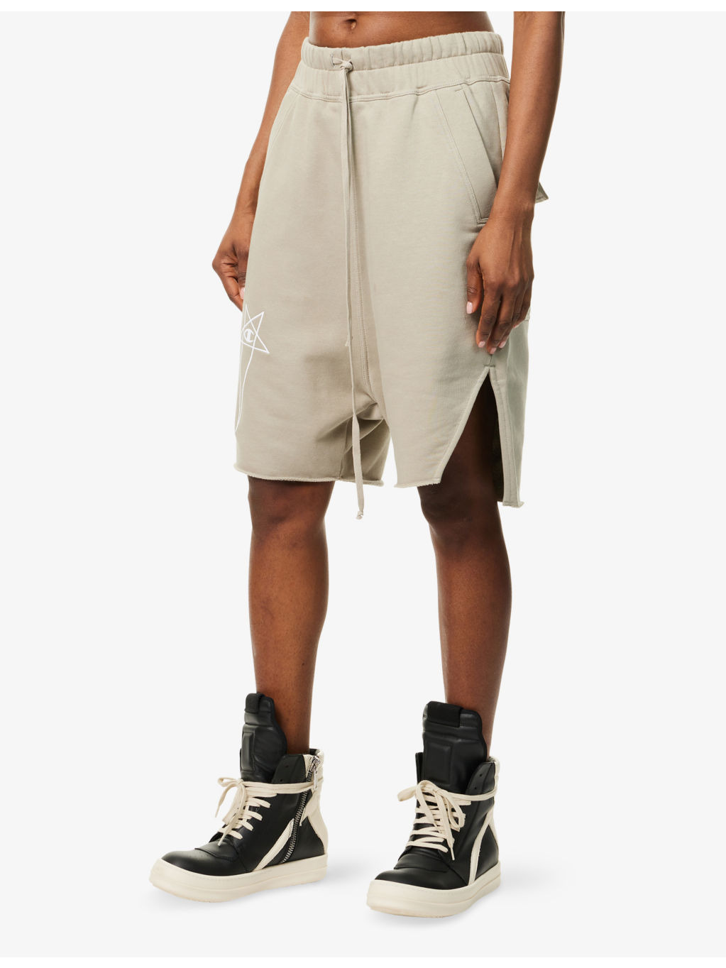 Rick Owens X Champion Beveled Logo-Embroidery Cotton-Jersey Shorts - 3