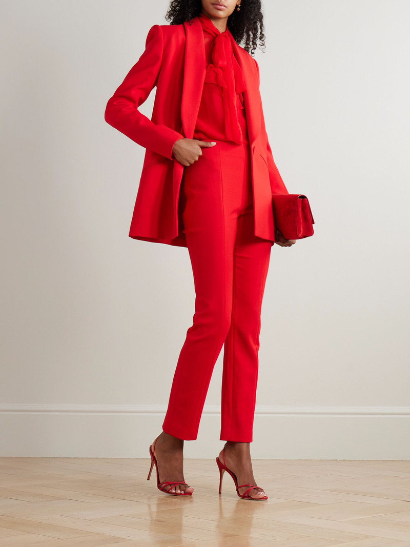 CAROLINA HERRERA Tie-neck ruffled silk-chiffon blouse Red outlook